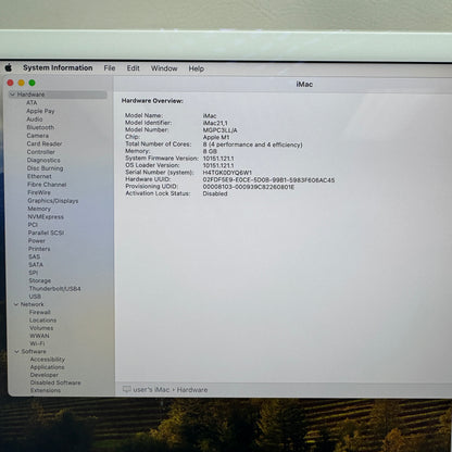 2021 Apple iMac 24" M1 3.2GHz 8GB RAM 256GB SSD Silver MGPC3LL/A
