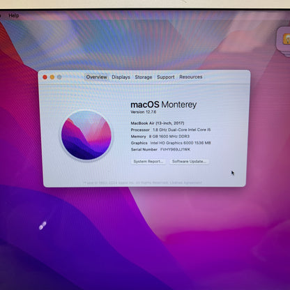 2017 Apple MacBook Air 13.3" i5 1.8GHz 8GB RAM 128GB SSD Silver A1466