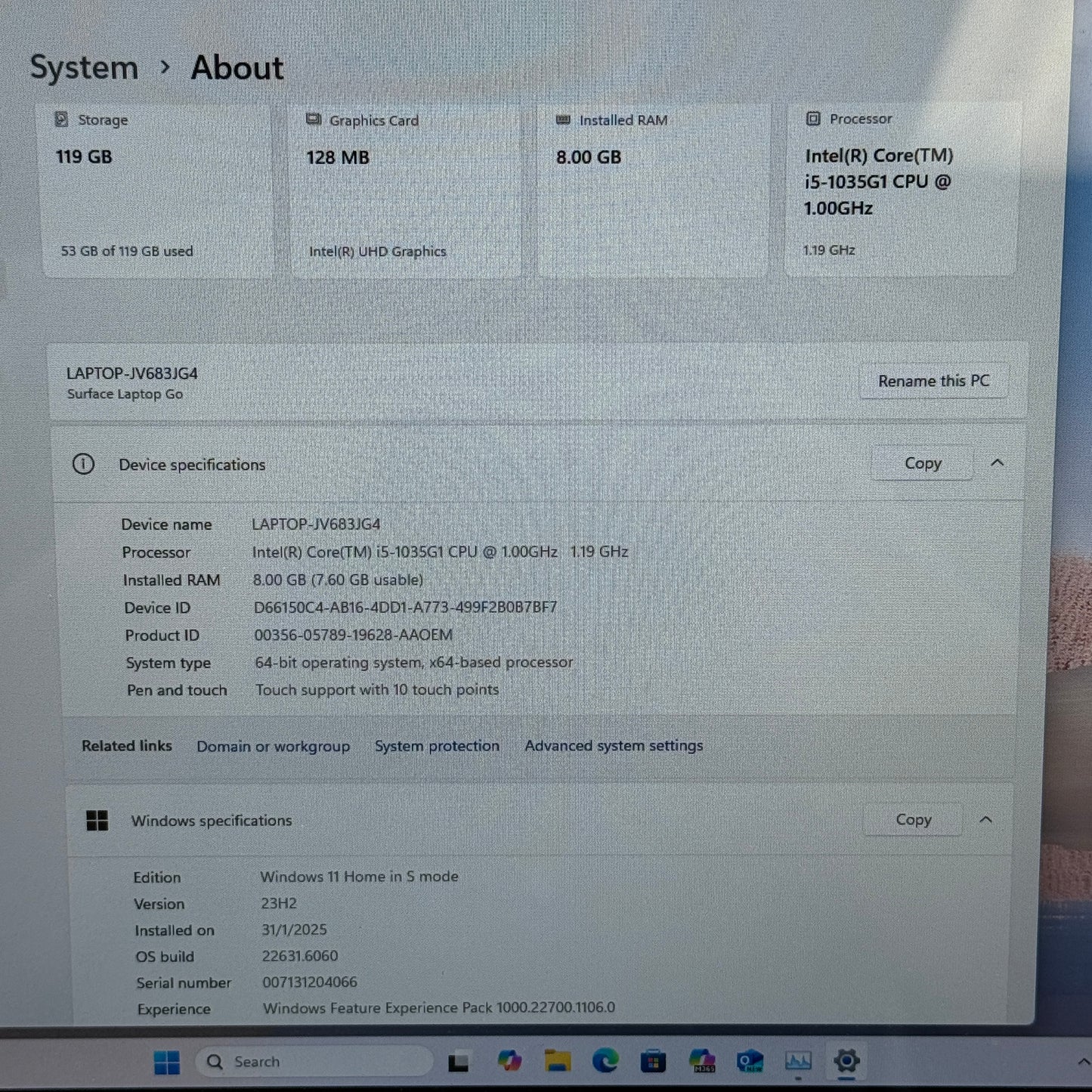 Microsoft Surface Go 1 A1943 12.4" i5-1035G1 1.0GHz 8GB RAM 128GB SSD