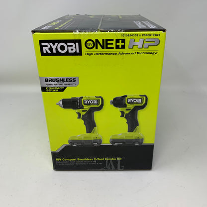 New Ryobi PSBCK102K2 18V Compact Brushless 2-Tool Combo Kit