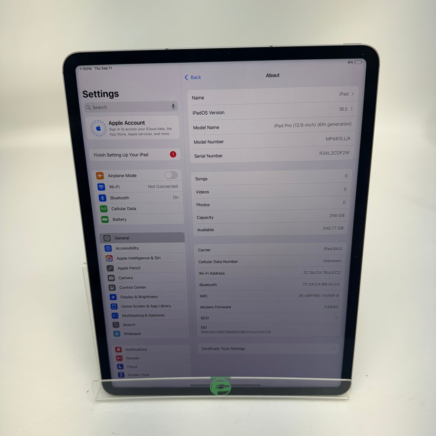 Unlocked Apple iPad Pro 12.9" 6th Gen 256GB Space Gray MP603LL/A