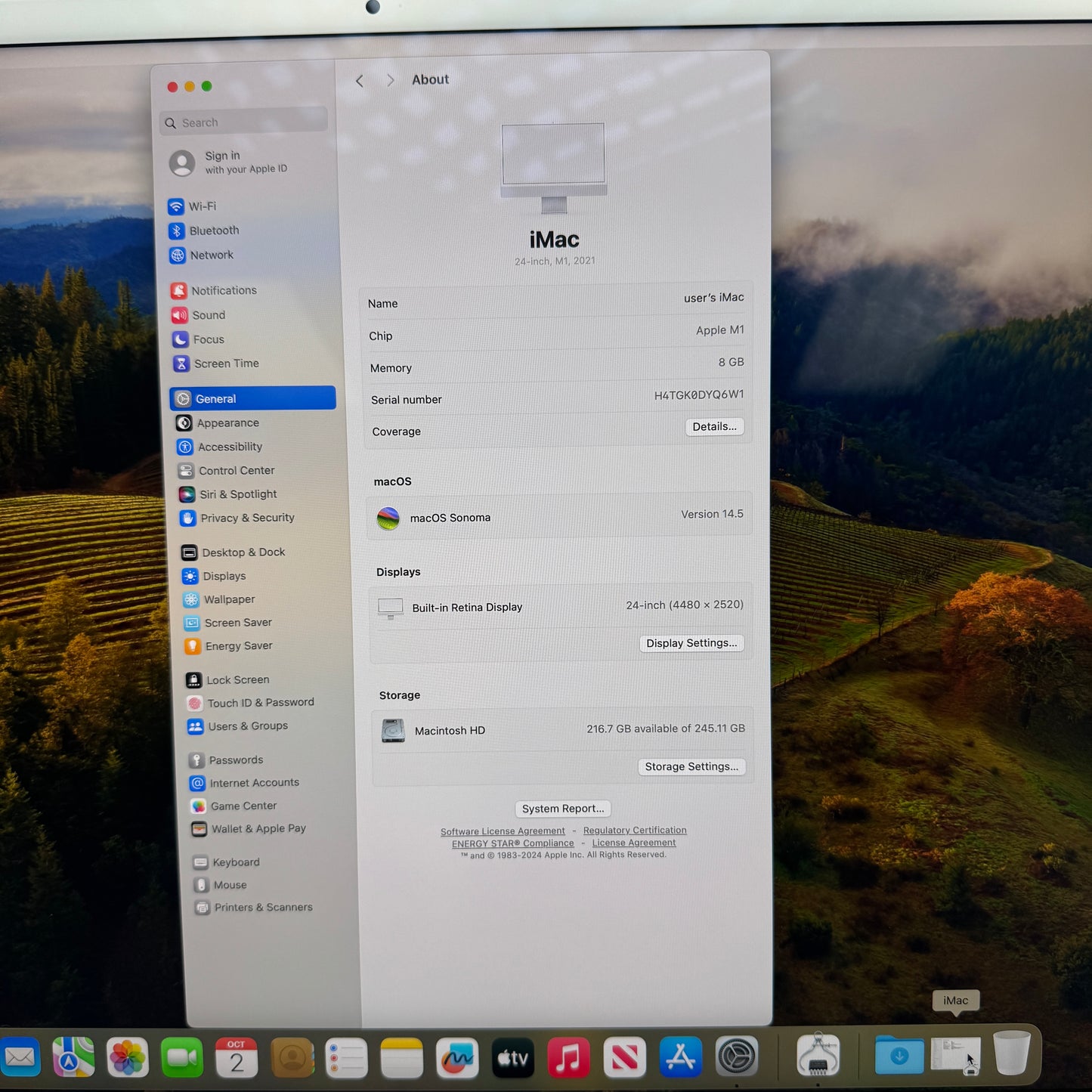 2021 Apple iMac 24" M1 3.2GHz 8GB RAM 256GB SSD Silver MGPC3LL/A
