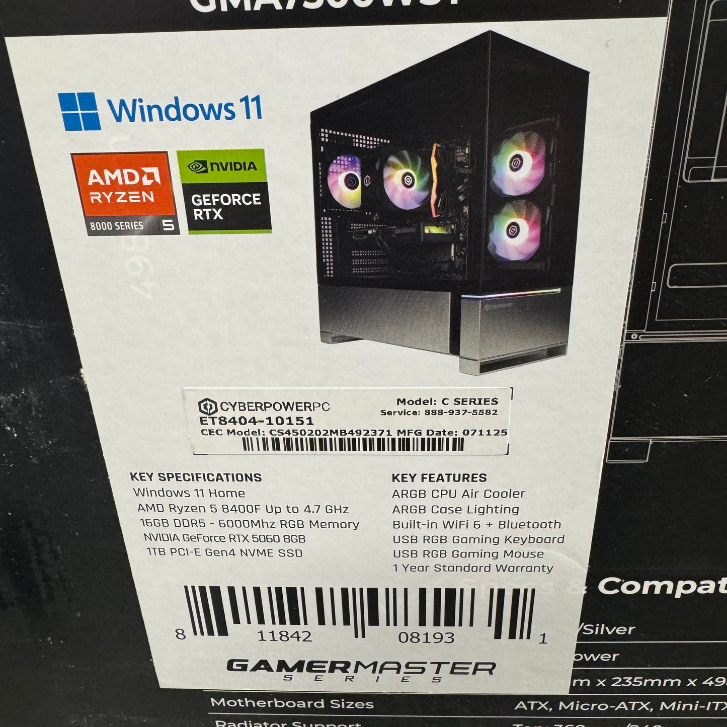 New CyberPower C-Series Ryzen 5 8400F 4.70GHz 16GB RAM 1TB SSD 
