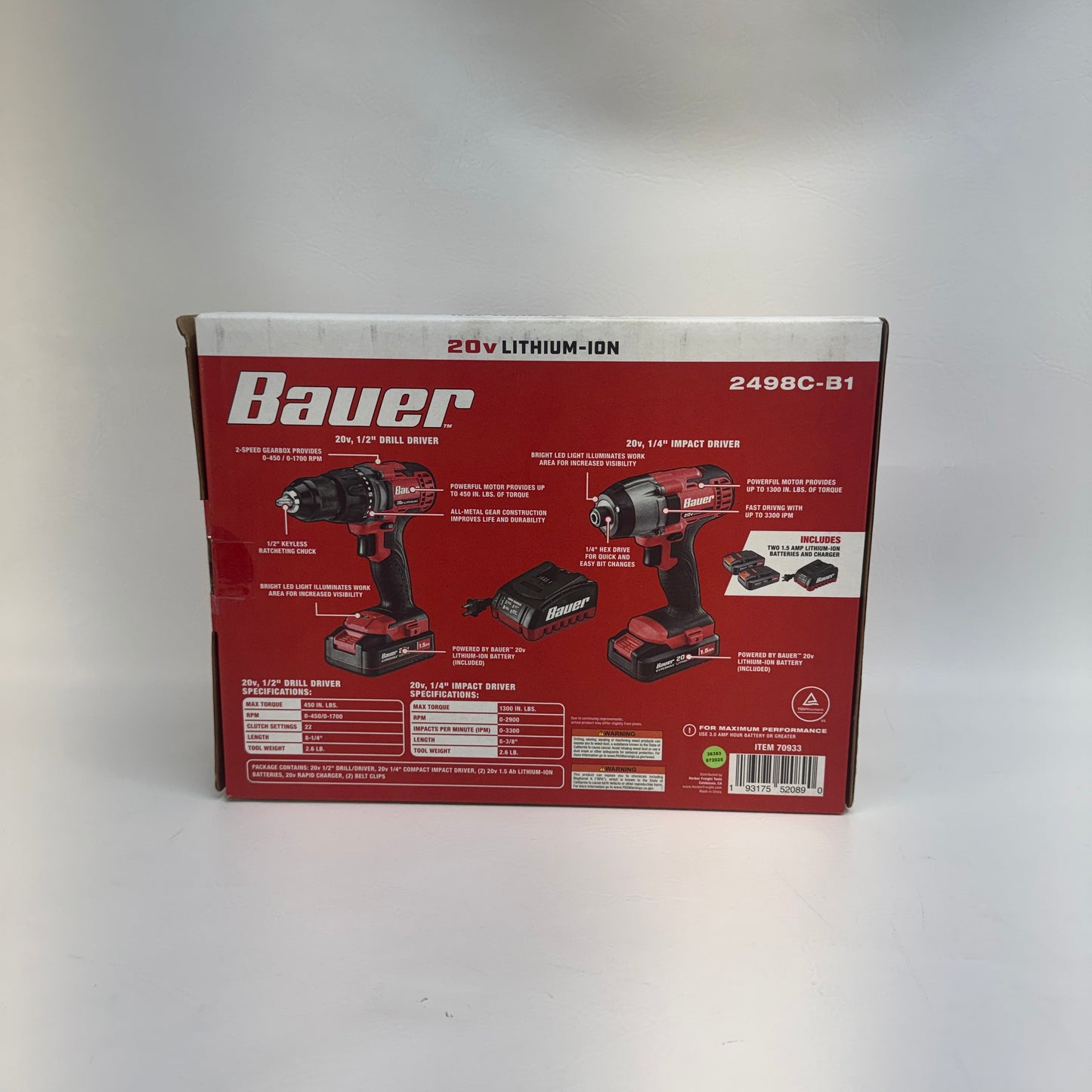 New Bauer 2498C-B1 20V Drill and Impact Driver