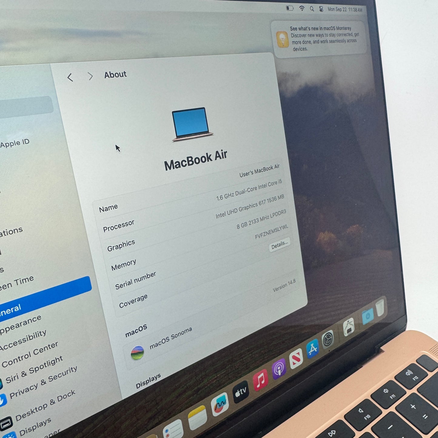 2019 Apple MacBook Air 13.3" i5 1.6GHz 8GB RAM 128GB SSD Gold A1932