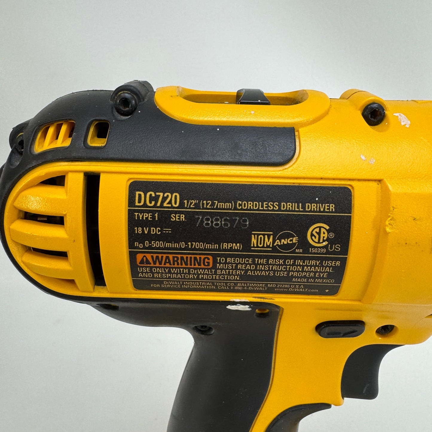 DeWalt DC720 18V 1/2" (13mm) Cordless Drill Driver