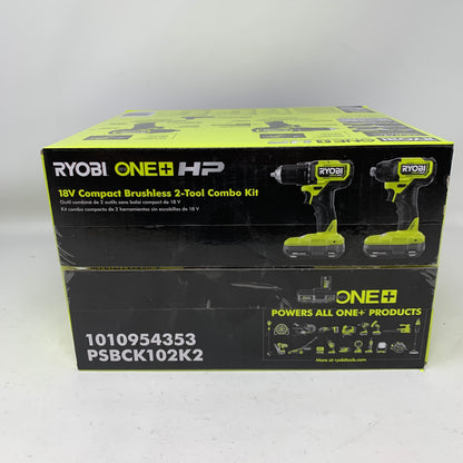 New Ryobi PSBCK102K2 18V Compact Brushless 2-Tool Combo Kit