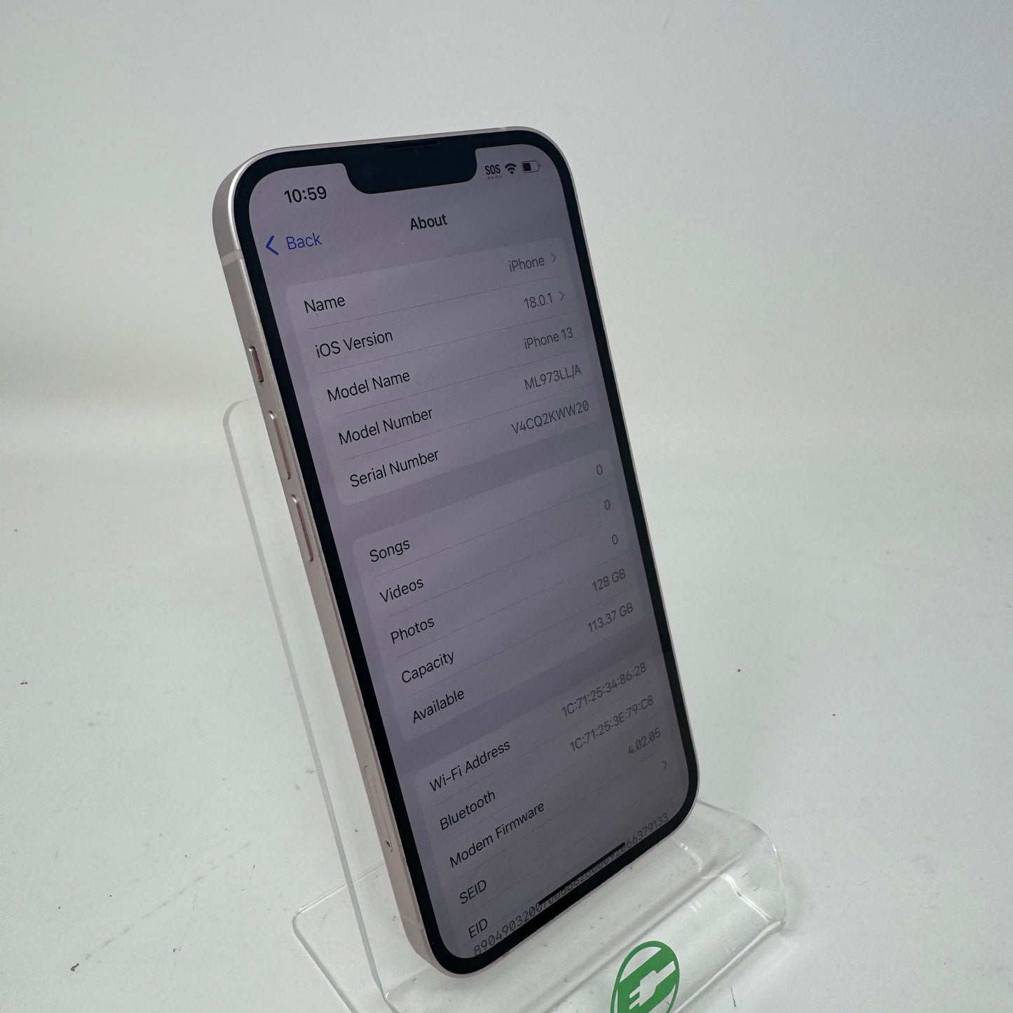 Unlocked Apple iPhone 13 128GB 18.0.1 Pink ML973LL/A