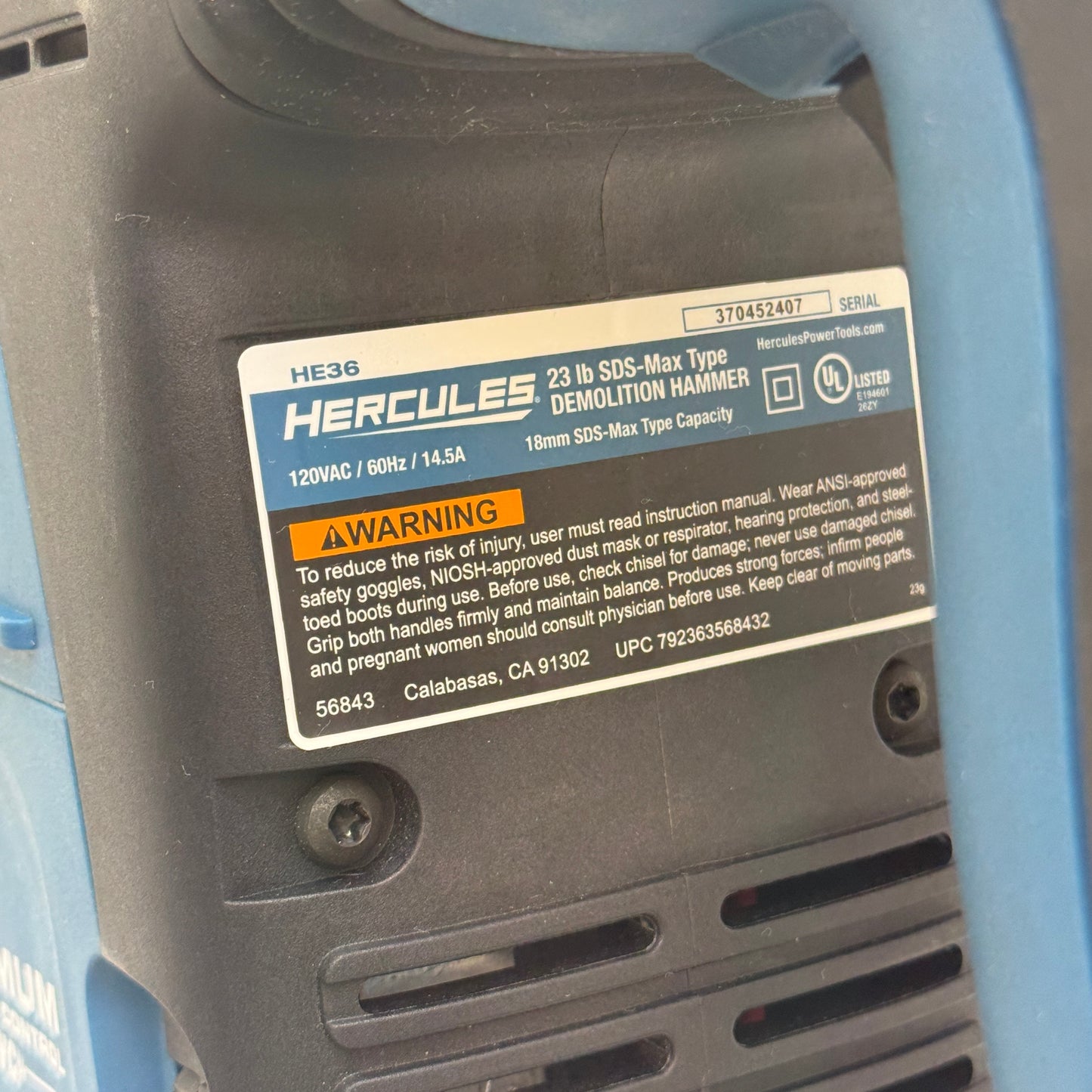 HERCULES HE36 Demolition Hammer