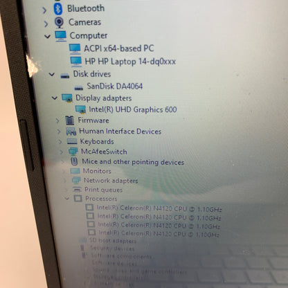 HP Laptop 14-DQ0070NR 14" Celeron N4120 1.1GHz 4GB RAM 64GB SSD