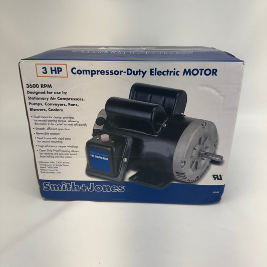 New Smith+Jones 57340 3 HP Compressor Duty Electric Motor 230V 3600 RPM 56 Frame