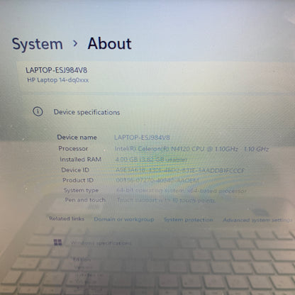 HP Laptop 14-DQ0070NR 14" Celeron N4120 1.1GHz 4GB RAM 64GB SSD