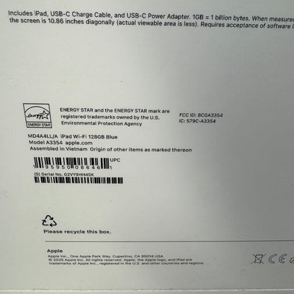 New WiFi Only Apple iPad 11" (A16) 128GB Blue MD4A4LL/A