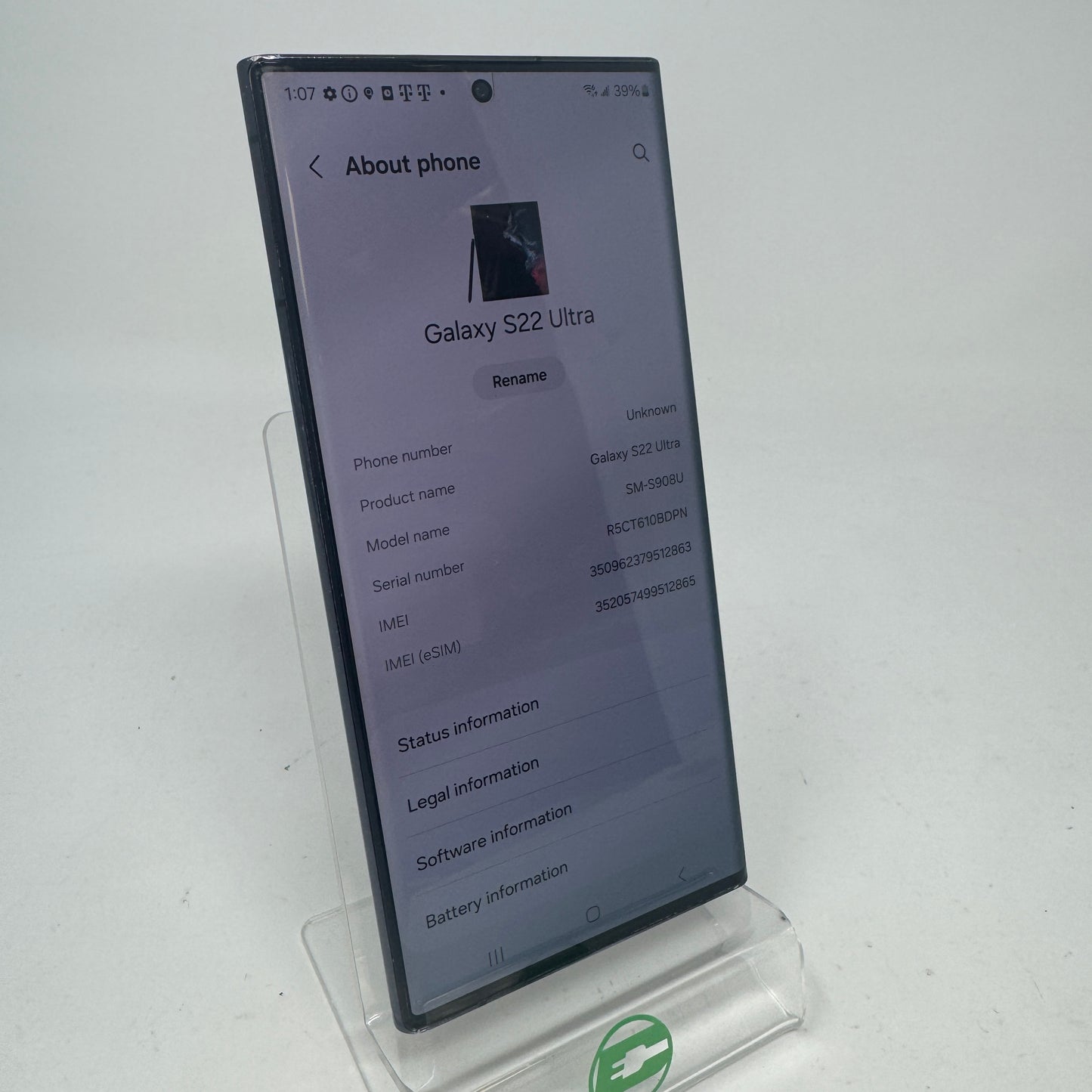 Unlocked Samsung Galaxy S22 Ultra 4GB RAM 128GB SM-S908U Absolute Black