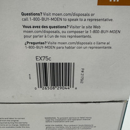 New MOEN 3/4 HP Host EX75c Disposal Garbage Disposal EX75C