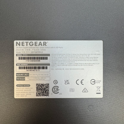 NETGEAR 24-Port Gigabit Ethernet GS728TPPV3 Ethernet Smart Switch GS728TPPV3