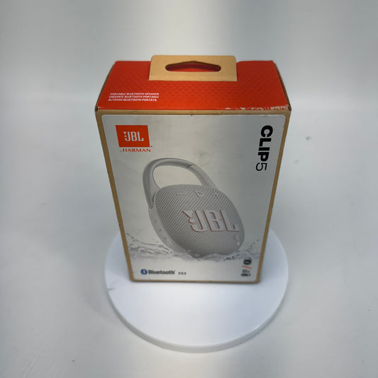 New JBL Clip 5 Portable Wireless Bluetooth Speaker White JBLCLIP5WHTAM