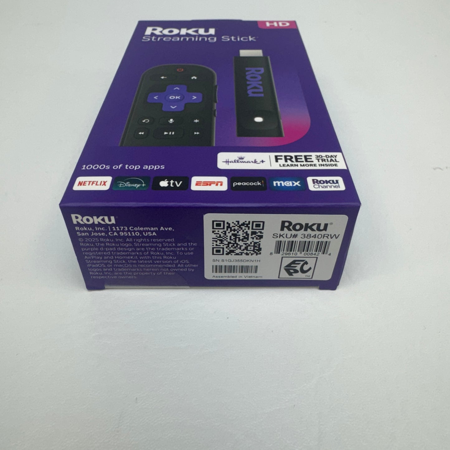 New Roku HD Streaming Stick Streaming Media Device Black 3840RW
