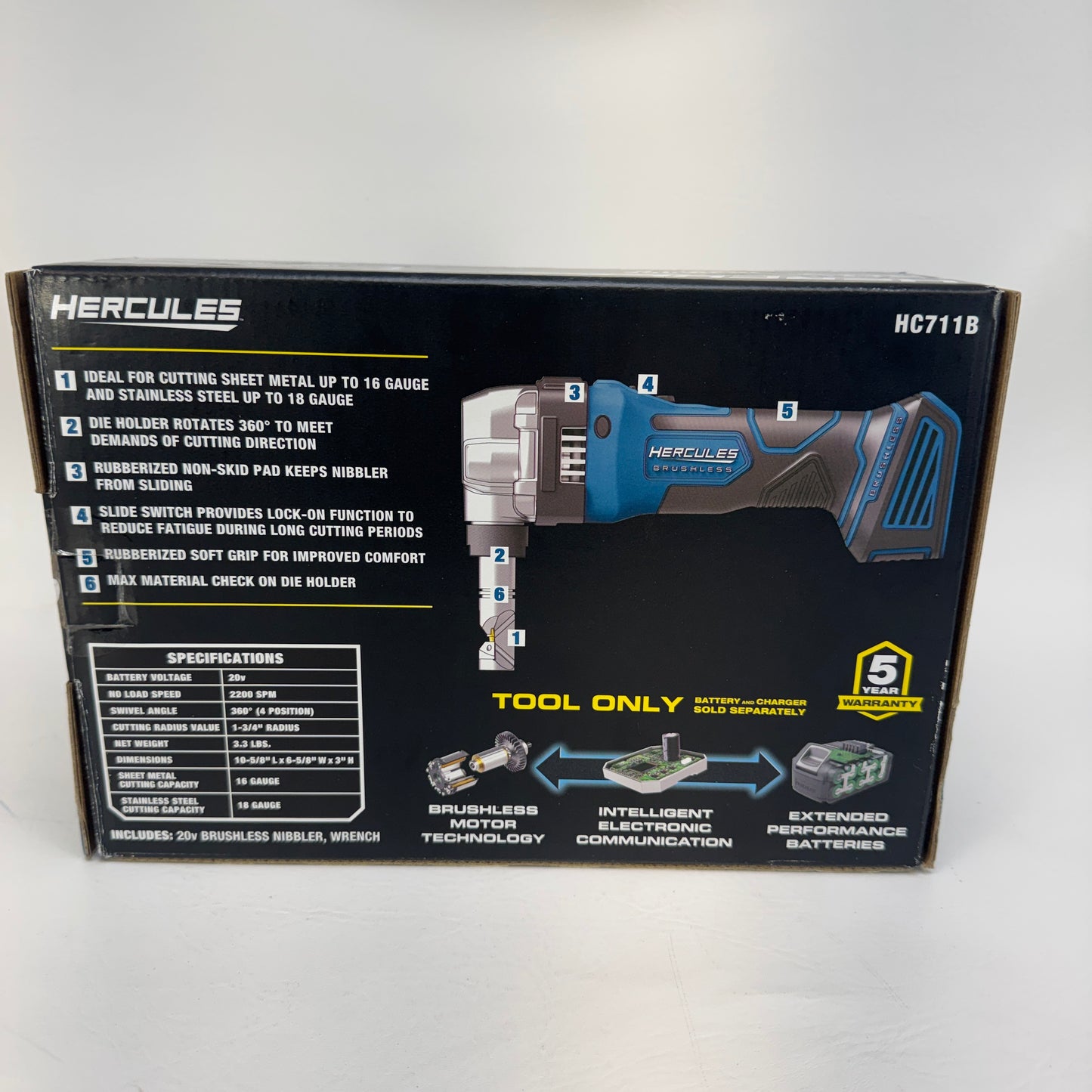 New HERCULES HC711B 20V 16 Gauge Nibbler