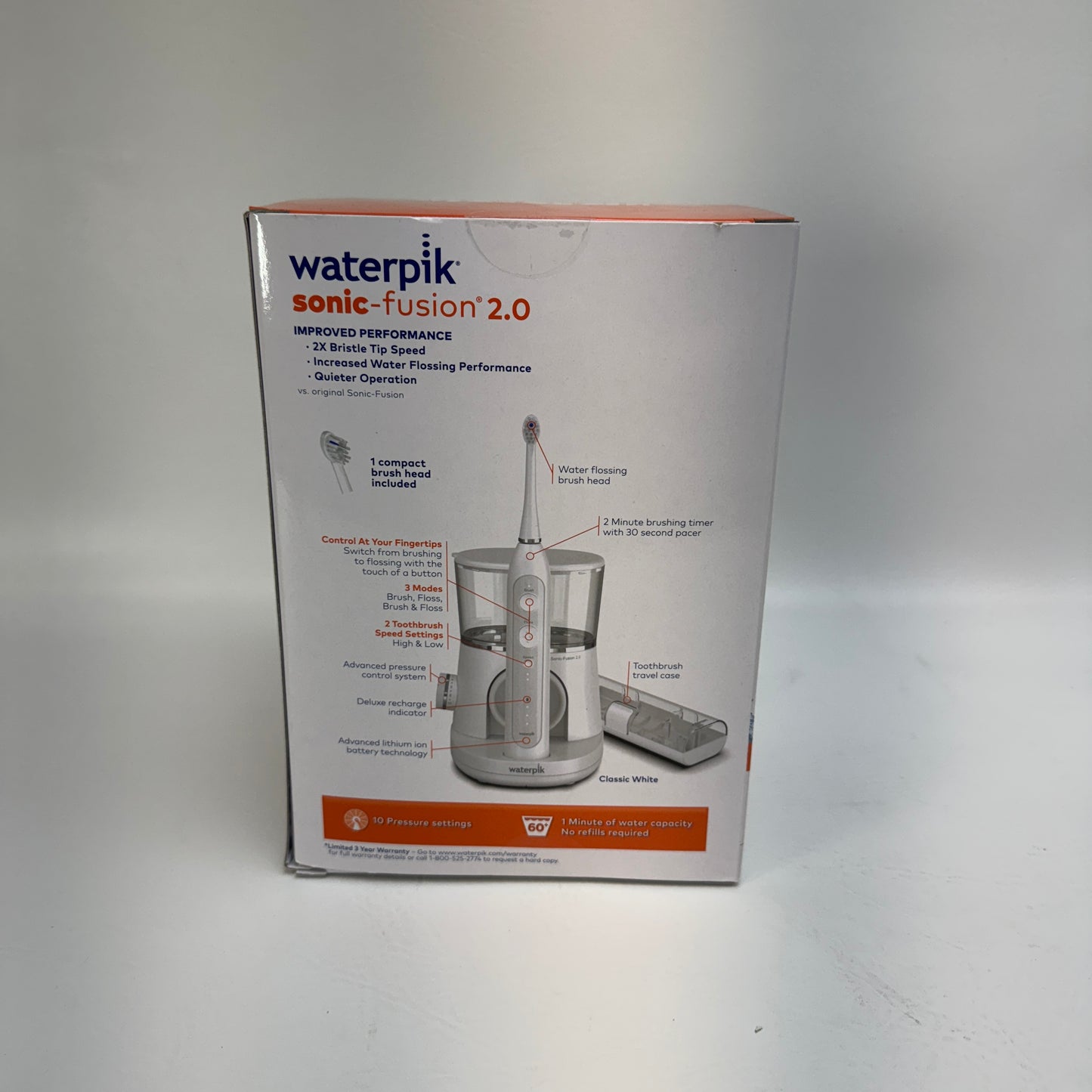 New Waterpik Sonic-Fusion 2.0 Electric Tootbrush SF-03W010-1
