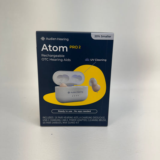 New Audien Hearing Atom Pro 2 Rechargeable Hearing Aids 860009028043