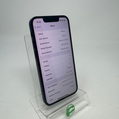 Unlocked Apple iPhone 13 Mini 128GB 18.6.2 Midnight ML923LL/A