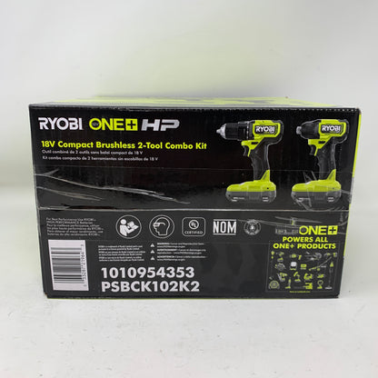 New Ryobi PSBCK102K2 18V Compact Brushless 2-Tool Combo Kit
