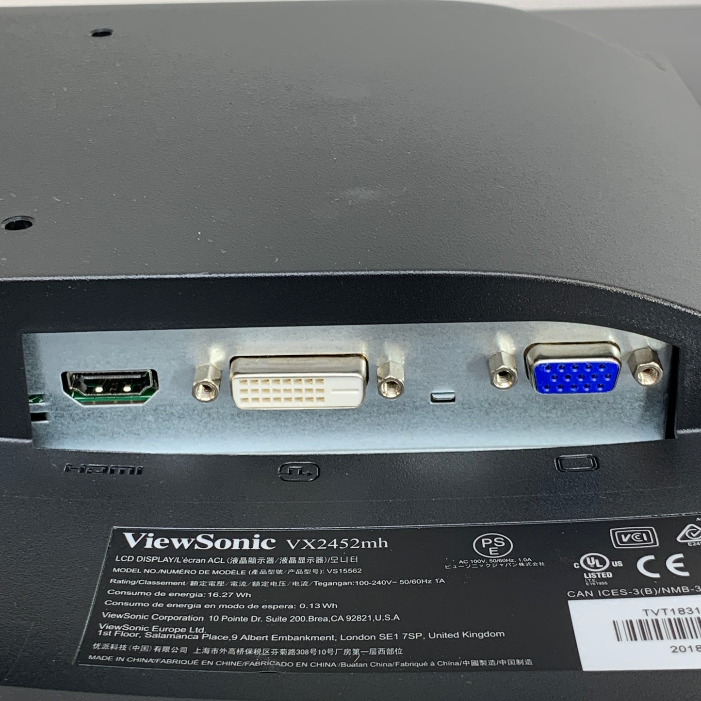 ViewSonic 24" VX2452MH FHD TN 60Hz Display Monitor