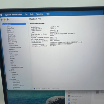 2023 Apple MacBook Pro 16" M3 Pro 18C GPU 4.0GHz 36GB RAM 512GB SSD 5RW23LL/A