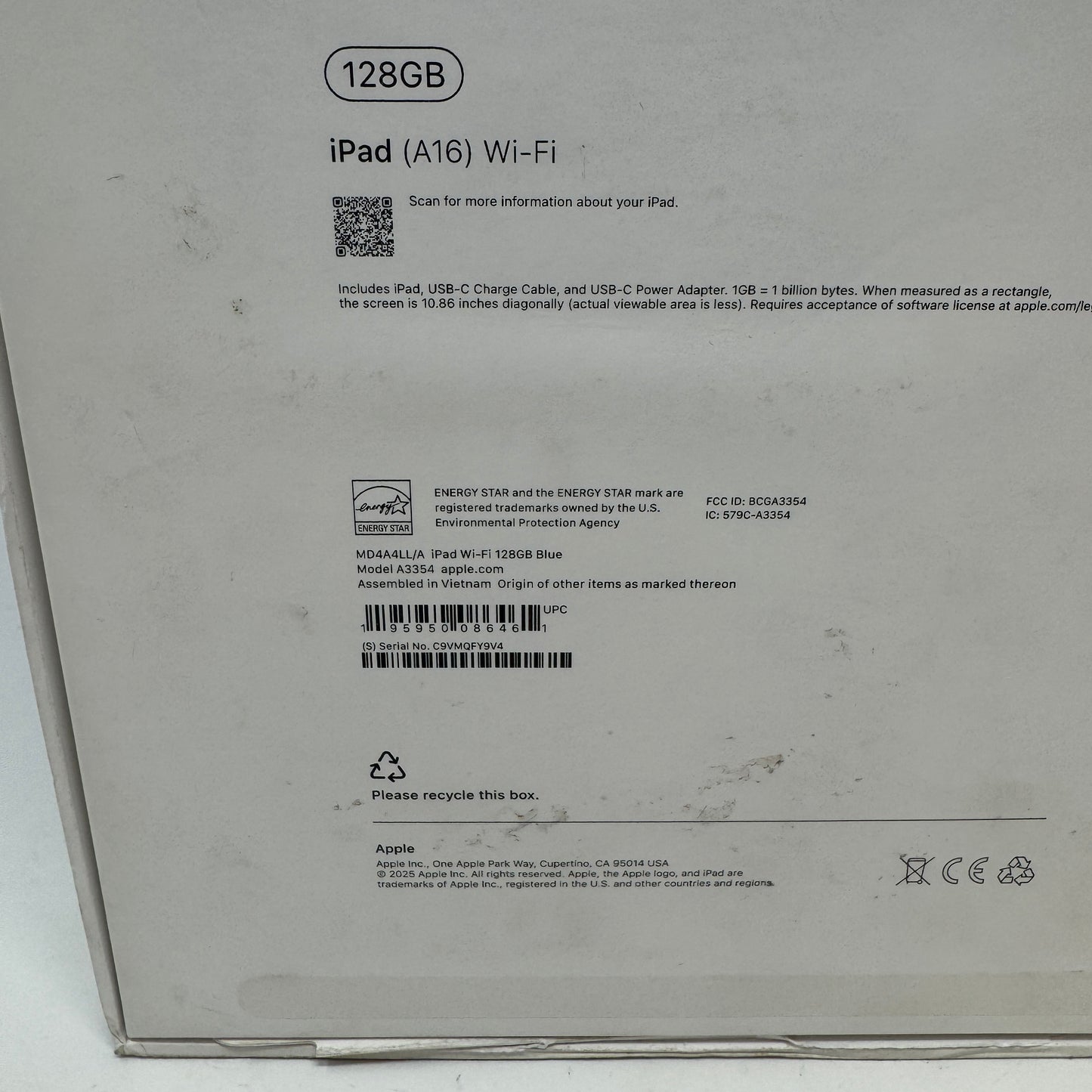 WiFi Only Apple iPad 11" (A16) 128GB Blue MD4A4LL/A