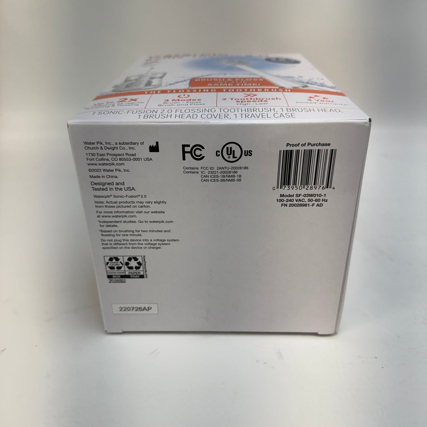 New Waterpik Sonic-Fusion 2.0 Electric Tootbrush SF-03W010-1