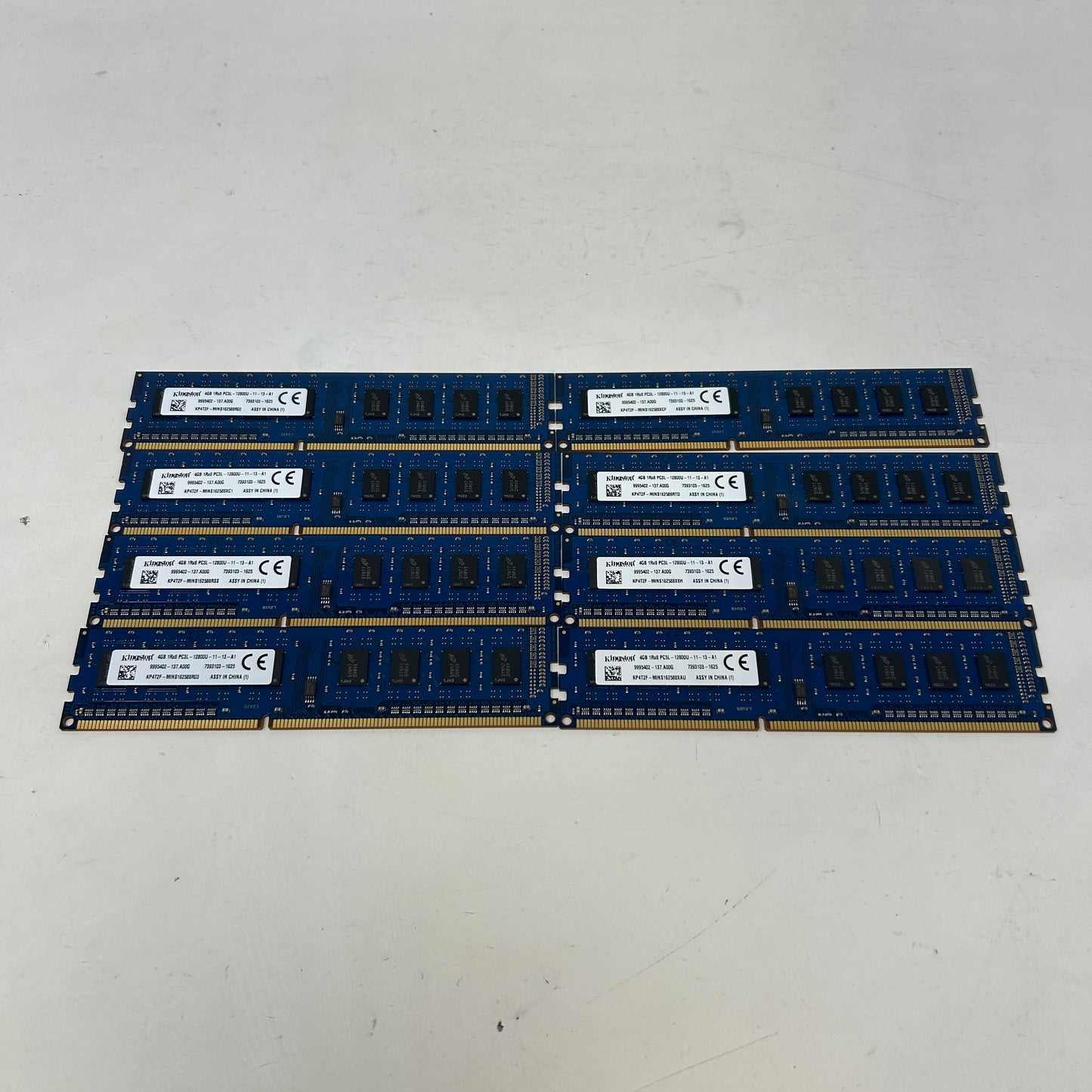 Kingston 1Rx8 PC3L-12800U-11-13-A1 4GB (1x4GB) RAM DDR3 1600MHz Lot of 8
