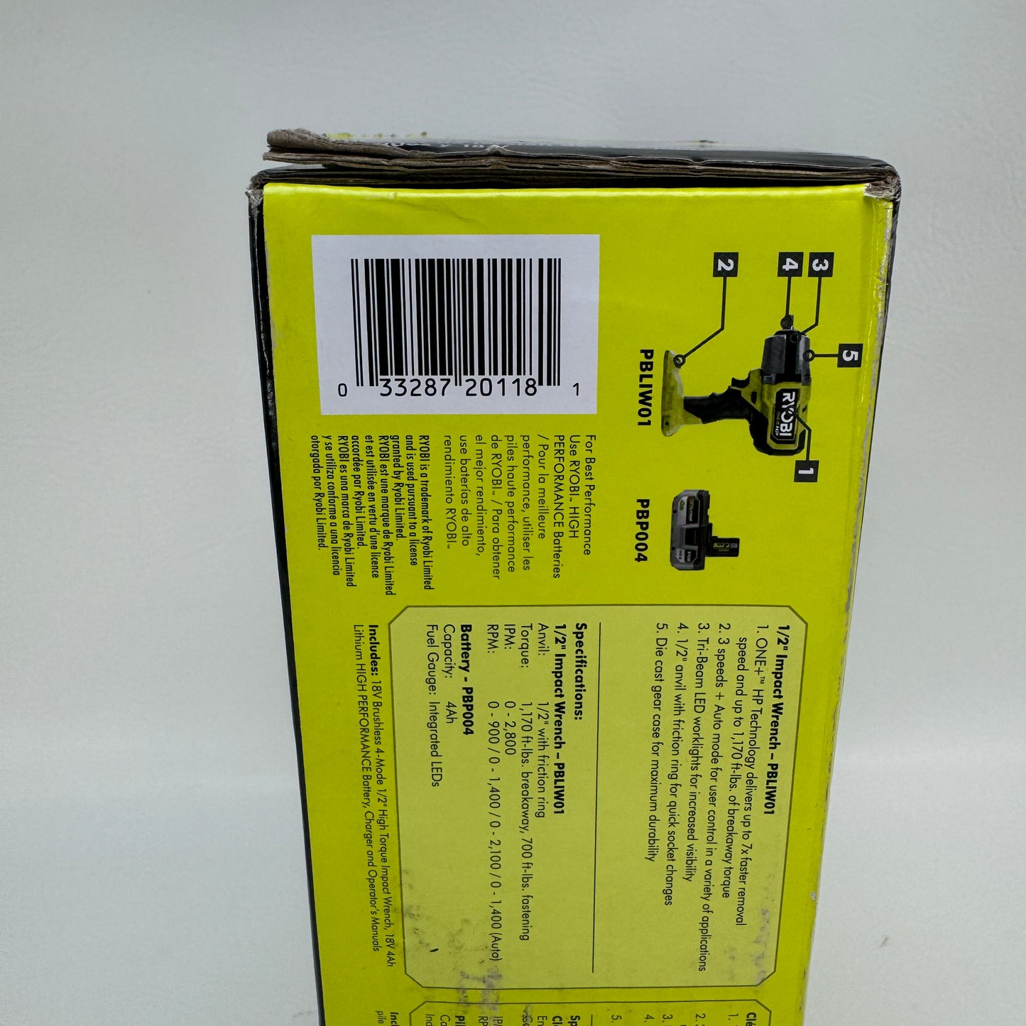New Ryobi PBLIW01K1 18V Impact Wrench