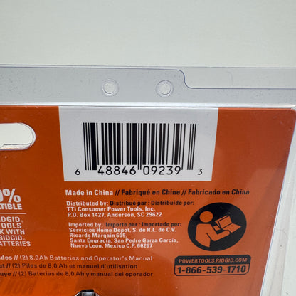 New Ridgid AC840080P 18V Max Output Lithium Battery