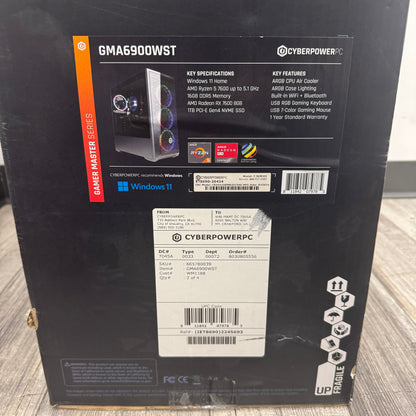 New CyberPower Master Series Ryzen 5 7600 3.80GHz 16GB RAM AMD Radeon RX 7600