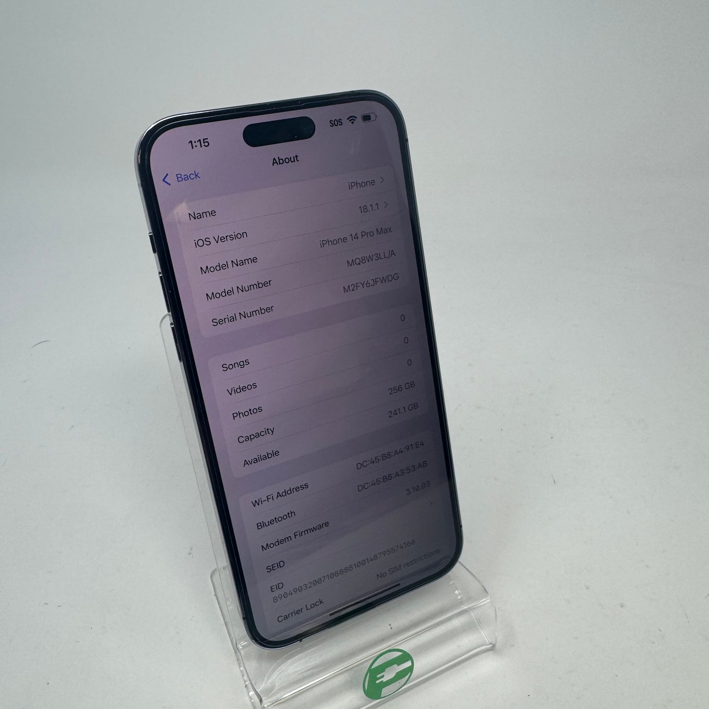 Unlocked Apple iPhone 14 Pro Max 256GB 18.1.1 Deep purple MQ8W3LL/A