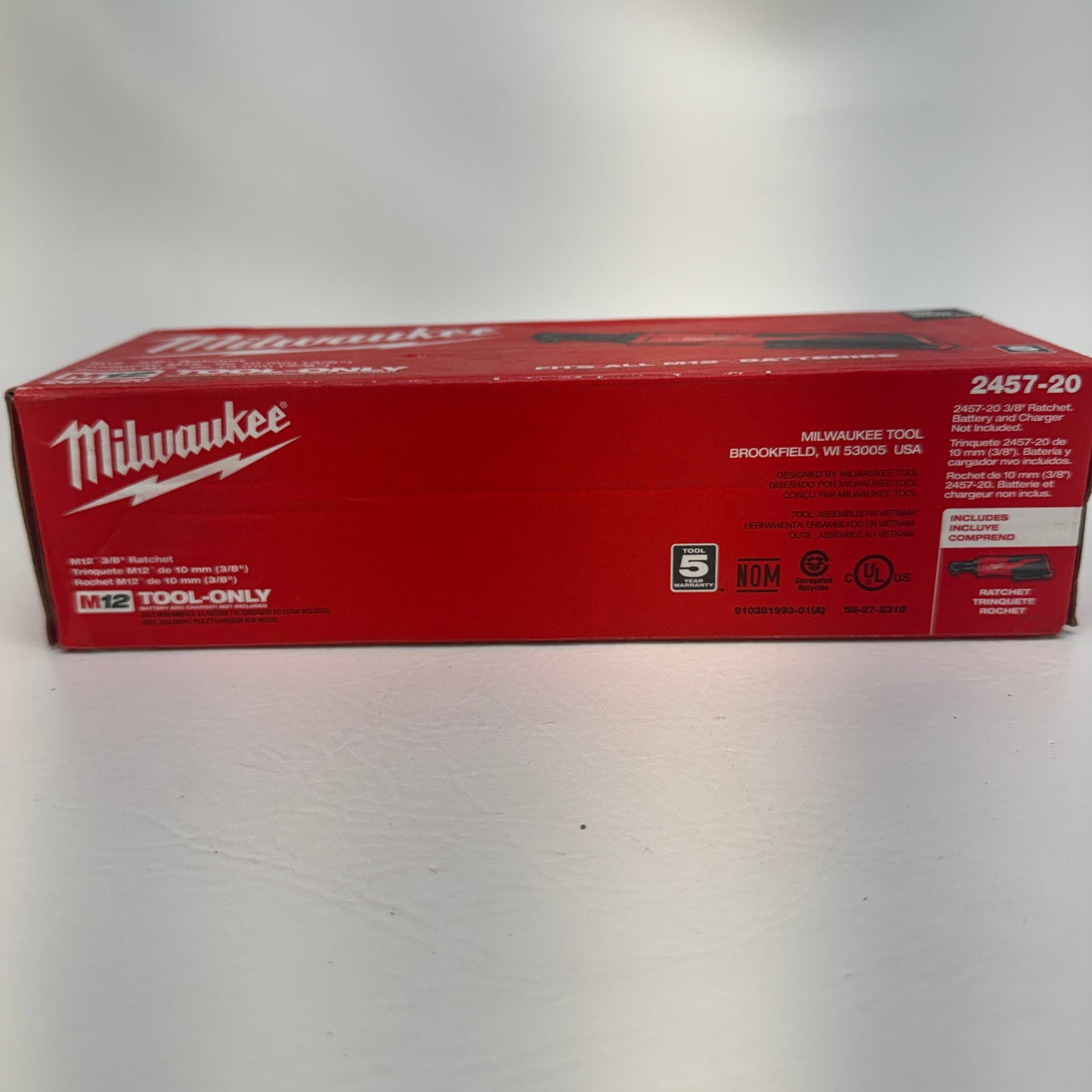 New Milwaukee 2457-20 M12 12V 3/8 Ratchet