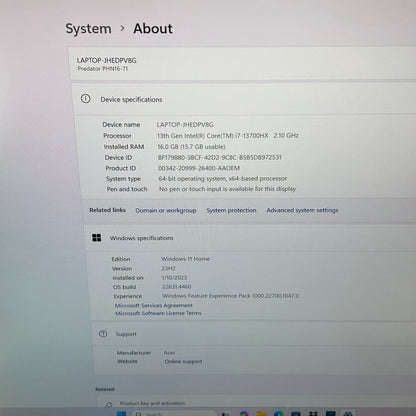Acer Predator Helios Neo 16 16" i7-13700HX 2.1GHz 16GB RAM 1TB SSD GeForce RTX 4060