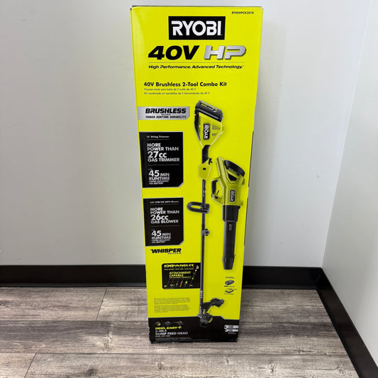 New Ryobi RY40HPCK201K 40V Cordless Leaf Blower and Trimmer