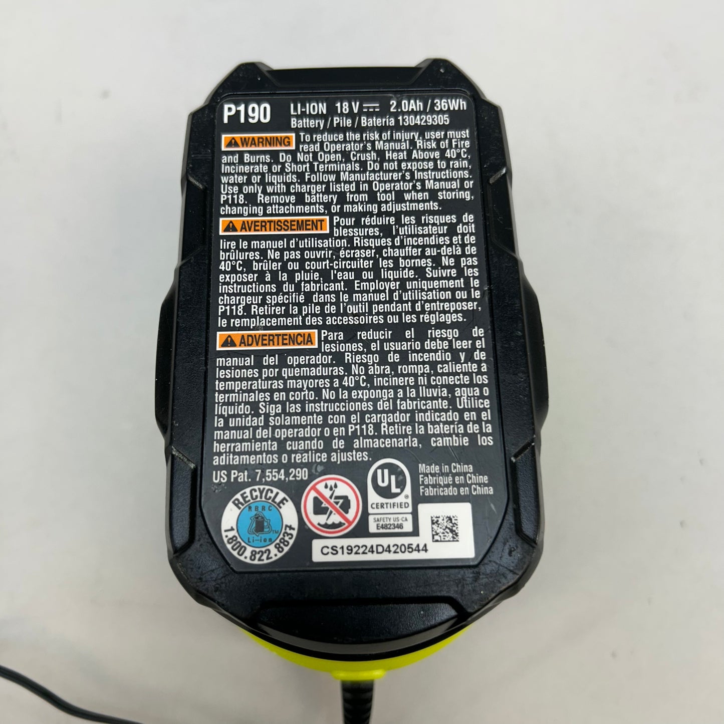 Ryobi PCG002 18V Class 2 Battery Charger with Battery