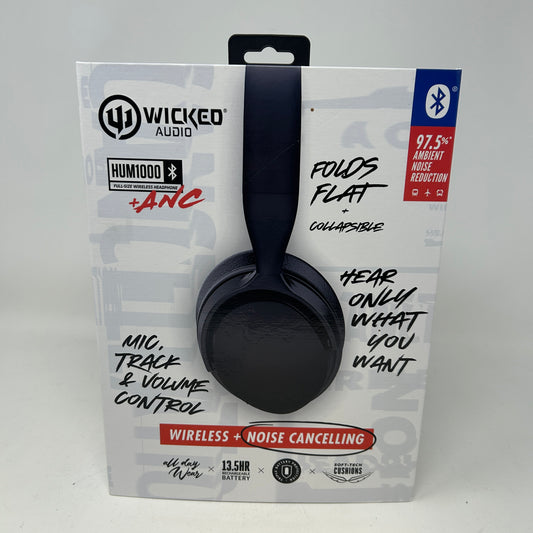 New Wicked Audio HUM1000 Wireless ANC Over-Ear Bluetooth Headphones Black WI-BTNC1000