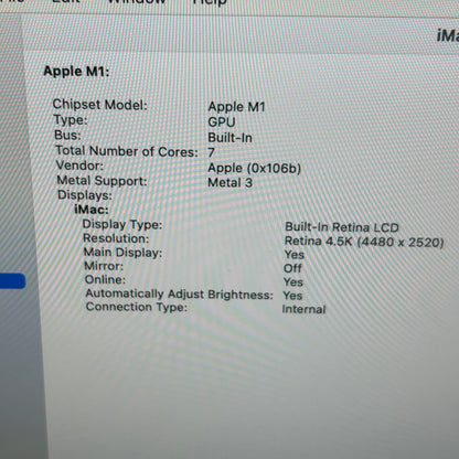 2021 Apple iMac 24" M1 7 Core 3.2GHz 8GB RAM 256GB SSD Silver A2439