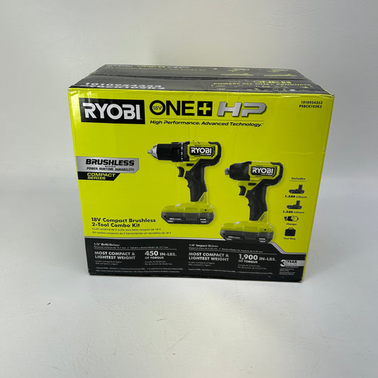 New Ryobi PSBCK102K2 18V ONE+ HP Compact Brushless Drill Impact Kit