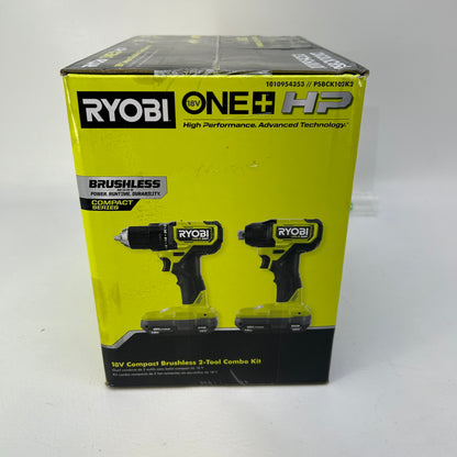 New Ryobi PSBCK102K2 18V ONE+ HP Compact Brushless Drill Impact Kit