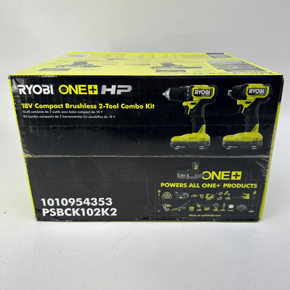 New Ryobi PSBCK102K2 18V ONE+ HP Compact Brushless Drill Impact Kit