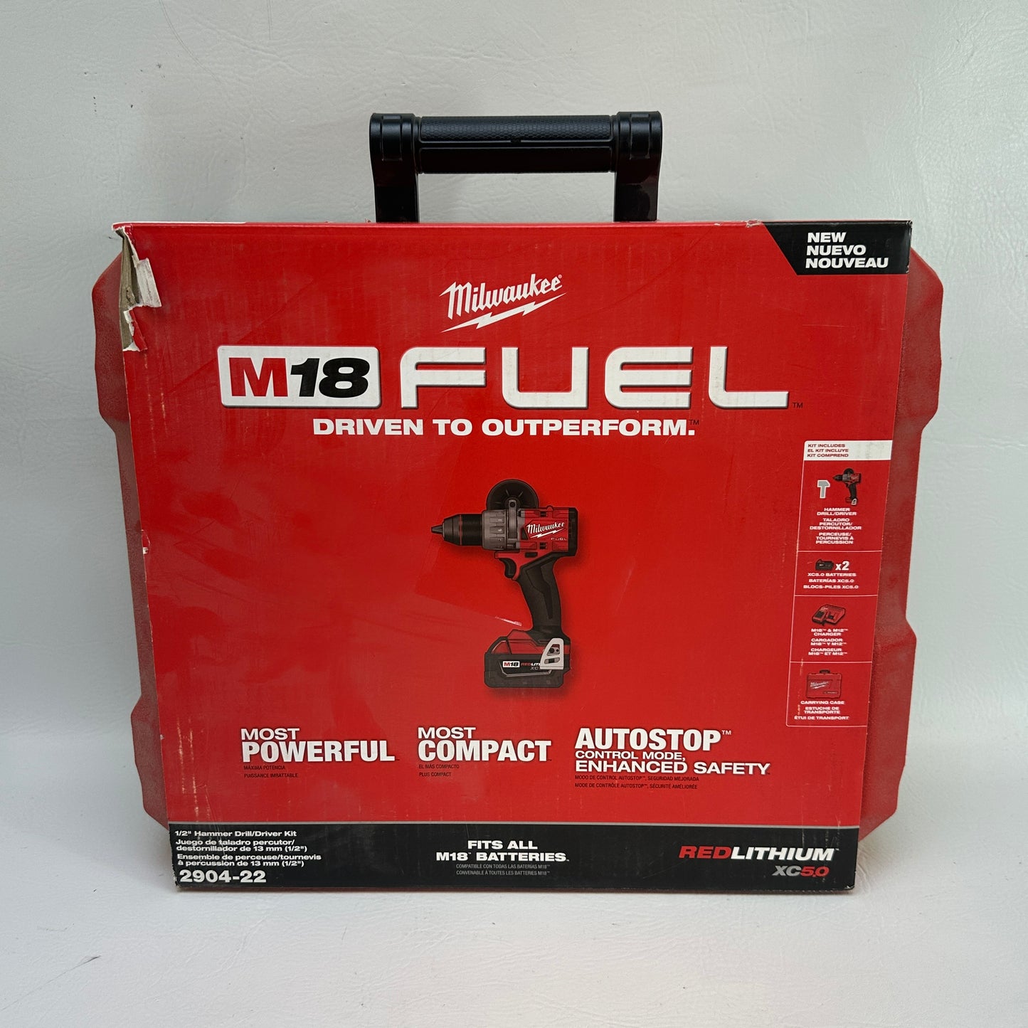 New Milwaukee 2904-22 M18 FUEL 18V 1/2" Hammer Drill Driver Kit w/ 2 Batteries