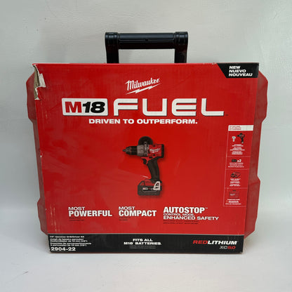 New Milwaukee 2904-22 M18 FUEL 18V 1/2" Hammer Drill Driver Kit w/ 2 Batteries