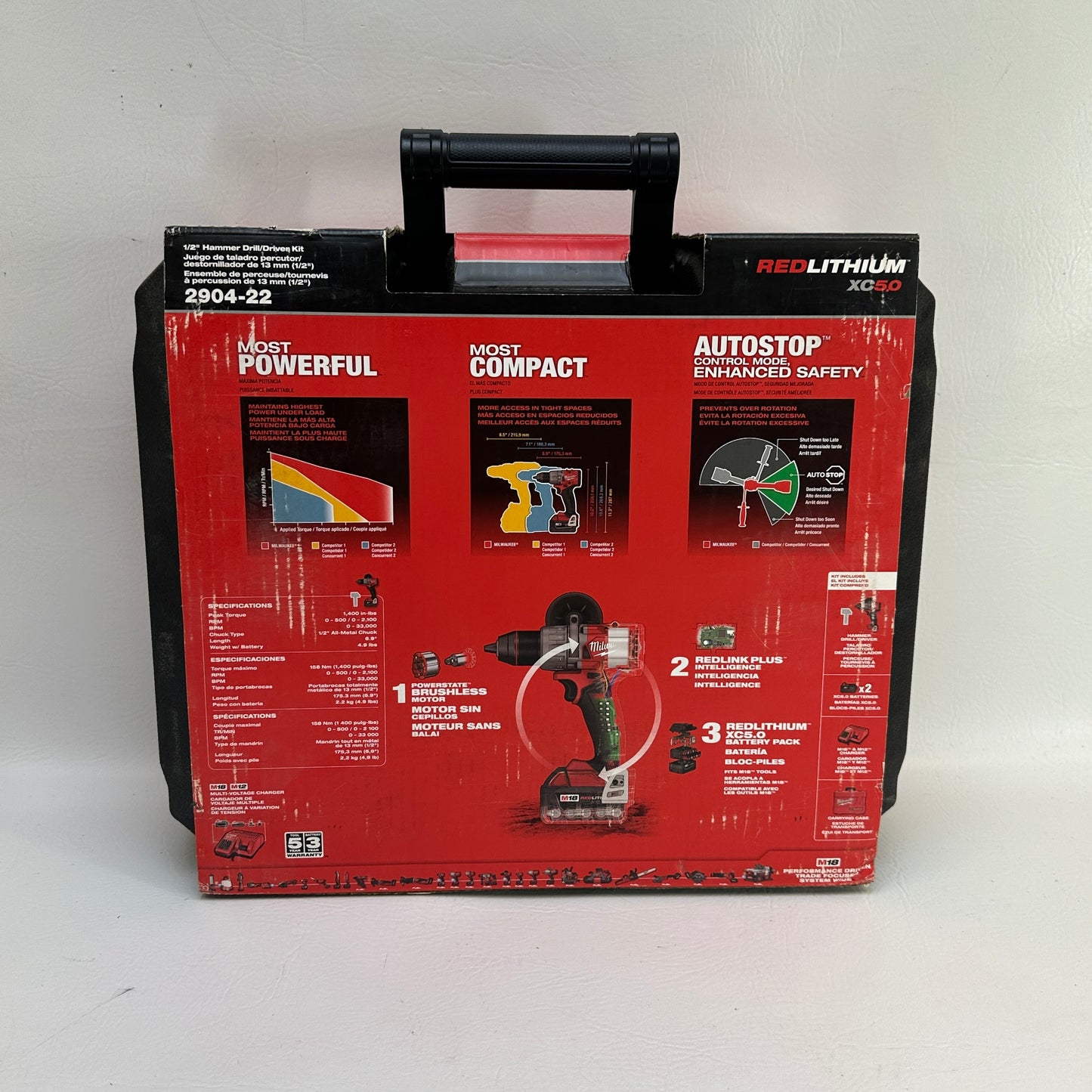 New Milwaukee 2904-22 M18 FUEL 18V 1/2" Hammer Drill Driver Kit w/ 2 Batteries
