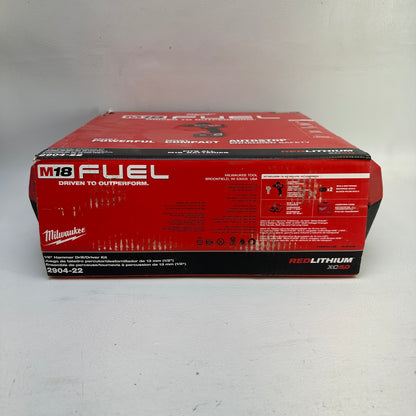 New Milwaukee 2904-22 M18 FUEL 18V 1/2" Hammer Drill Driver Kit w/ 2 Batteries