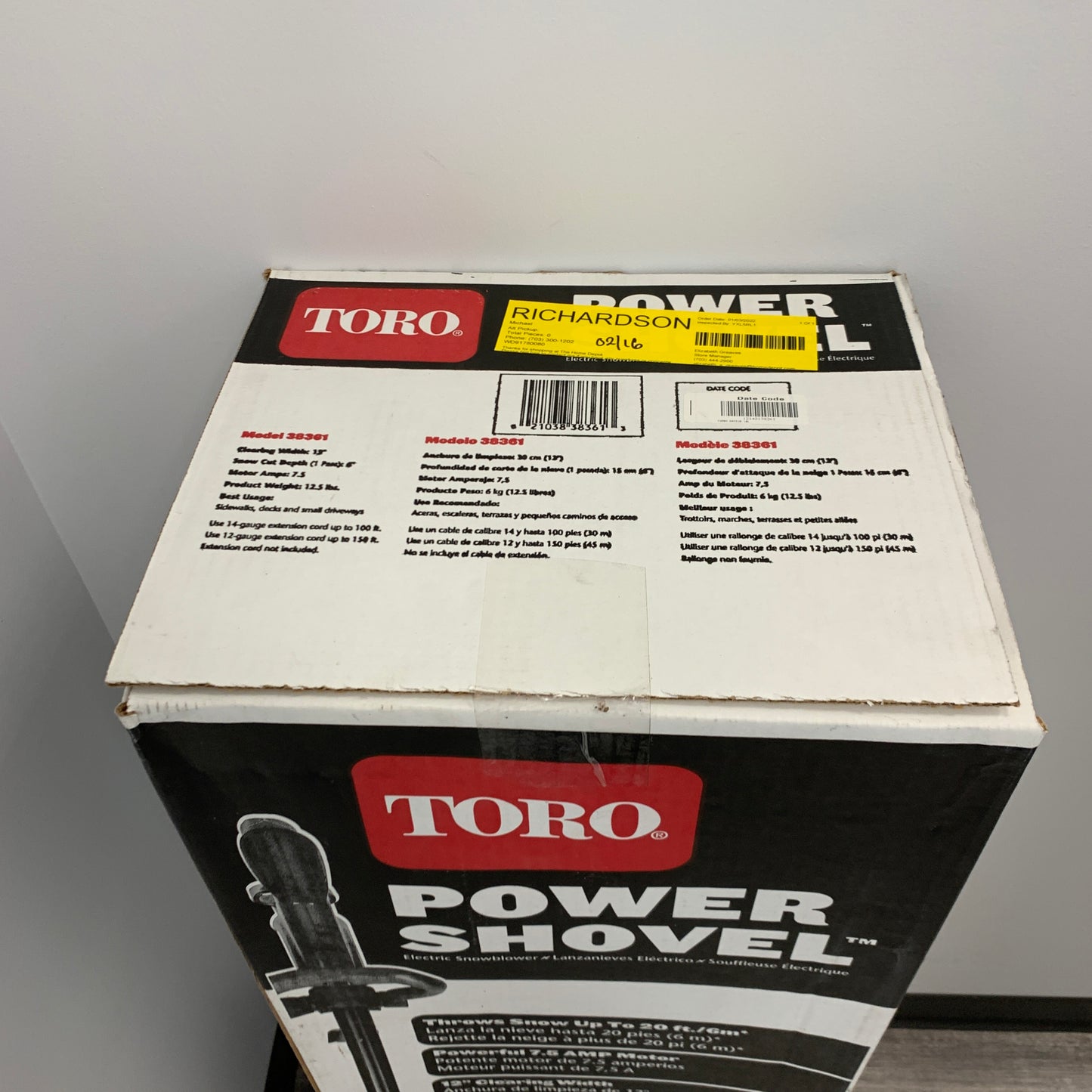 New Toro Power Shovel 38361 Electric Snow Blower 7.5 Amp 12" Clearing Width